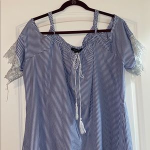 Striped and lace cold shoulder dress